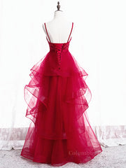 Party Dress Name, V Neck Burgundy Lace Prom Dresses, Wine Red Lace Formal Evening Graduation Dresses