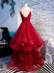 Bridesmaid Nail, V Neck Burgundy Prom Dresses, Wine Red V Neck Formal Evening Dresses
