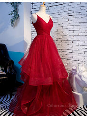 Short Prom Dress, V Neck Burgundy Prom Dresses, Wine Red V Neck Formal Evening Dresses