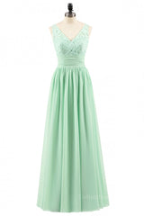 Sequin Dress, V Neck Mint Green Lace and Chiffon Long Bridesmaid Dress