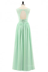 Wedding Pictures, V Neck Mint Green Lace and Chiffon Long Bridesmaid Dress