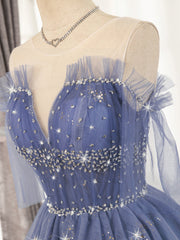 Prom Dress 2033, V Neck Off the Shoulder Short Blue Prom Dresses, Short Blue V Neck Graduation Homecoming Dresses