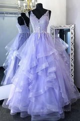 Formal Dress Store Near Me, V Neck Open Back Purple Lace Long Prom Dresses, Purple Lace Formal Evening Dresses, Purple Ball Gown