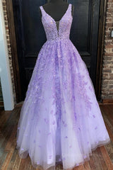 Formal Dress Long, V Neck Purple Lace Long Prom Dress, Long Purple Lace Formal Dress, Lilac Lace Evening Dress