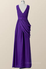 Party Dress Style Shop, V Neck Purple Pleated Chiffon A-line Bridesmaid Dress