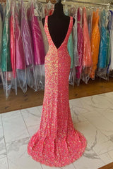 Prom Dresses Lace, V neck Sequin Mermaid Long Prom Dress,Formal Dresses