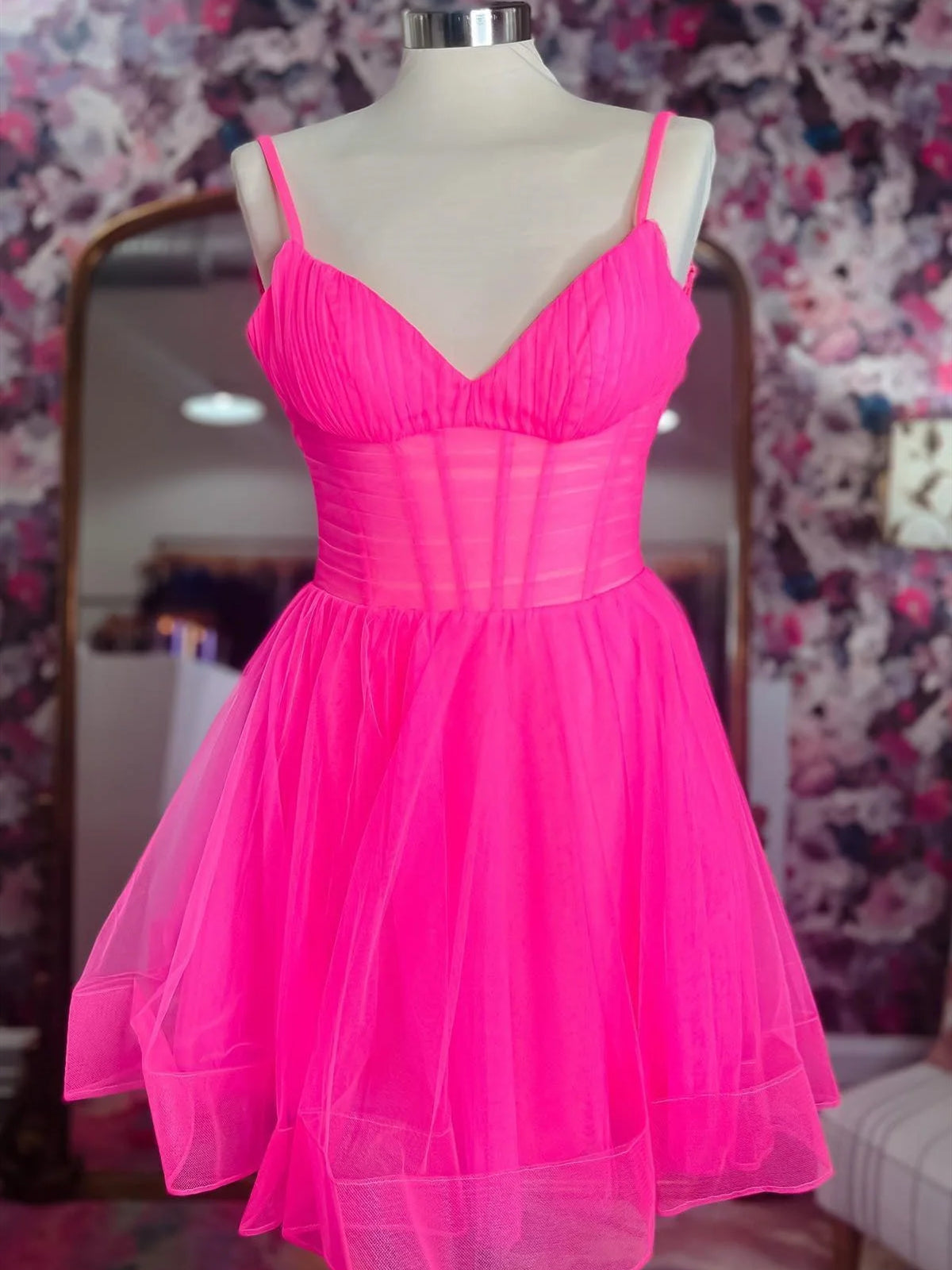 Bridesmaids Dress With Lace, V Neck Short Pink Black Prom Dresses, Short V Neck Formal Homecoming Dresses