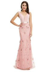 Prom Dresses Silk, Velvet Mermaid Prom Dresses Lace 3D Flowers