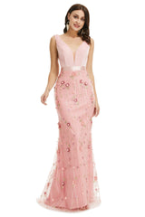 Prom Dress Piece, Velvet Mermaid Prom Dresses Lace 3D Flowers