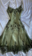 Party Dress Black, vintage green emerald maxi dress embroidered crystals floral Prom Dresses