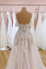 Wedding Dress Outfit, Vintage Long A-Line Off-the-Shoulder Sweetheart Backless Tulle Wedding Dress
