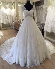 Wedding Dresses Romantic, 2024 Gorgeous A Line Long Sleeves V Neck Wedding Dresses