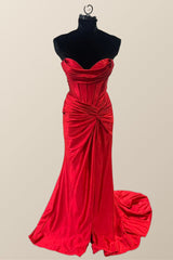 Prom Dresses For Black, Sweetheart Red Satin Mermaid Long Prom Dress