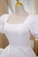 Homecoming Dresses Sparkle, White A-Line Homecoming Dress, Cute Short Sleeve Evening Dress