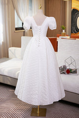 Homecoming Dress Sparkles, White A-Line Homecoming Dress, Cute Short Sleeve Evening Dress
