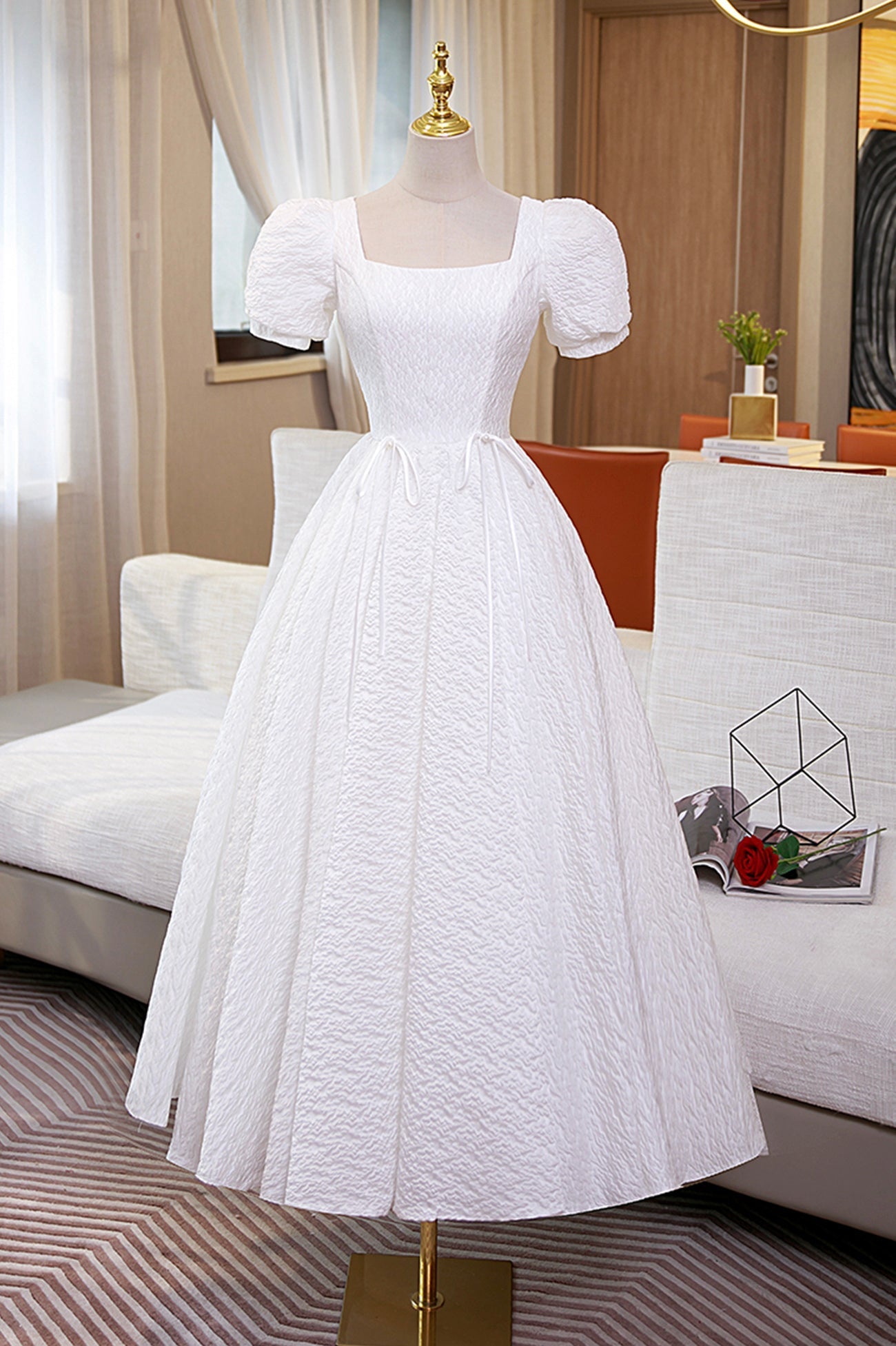 Homecoming Dresses Pockets, White A-Line Homecoming Dress, Cute Short Sleeve Evening Dress
