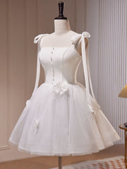 Sundress, White A-Line Tulle Short Prom Dress, Cute White Homecoming Dress