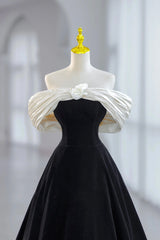 Bridesmaide Dress Colors, White and Black Velvet Short Prom Dress, Black Off Shoulder Evening Dress