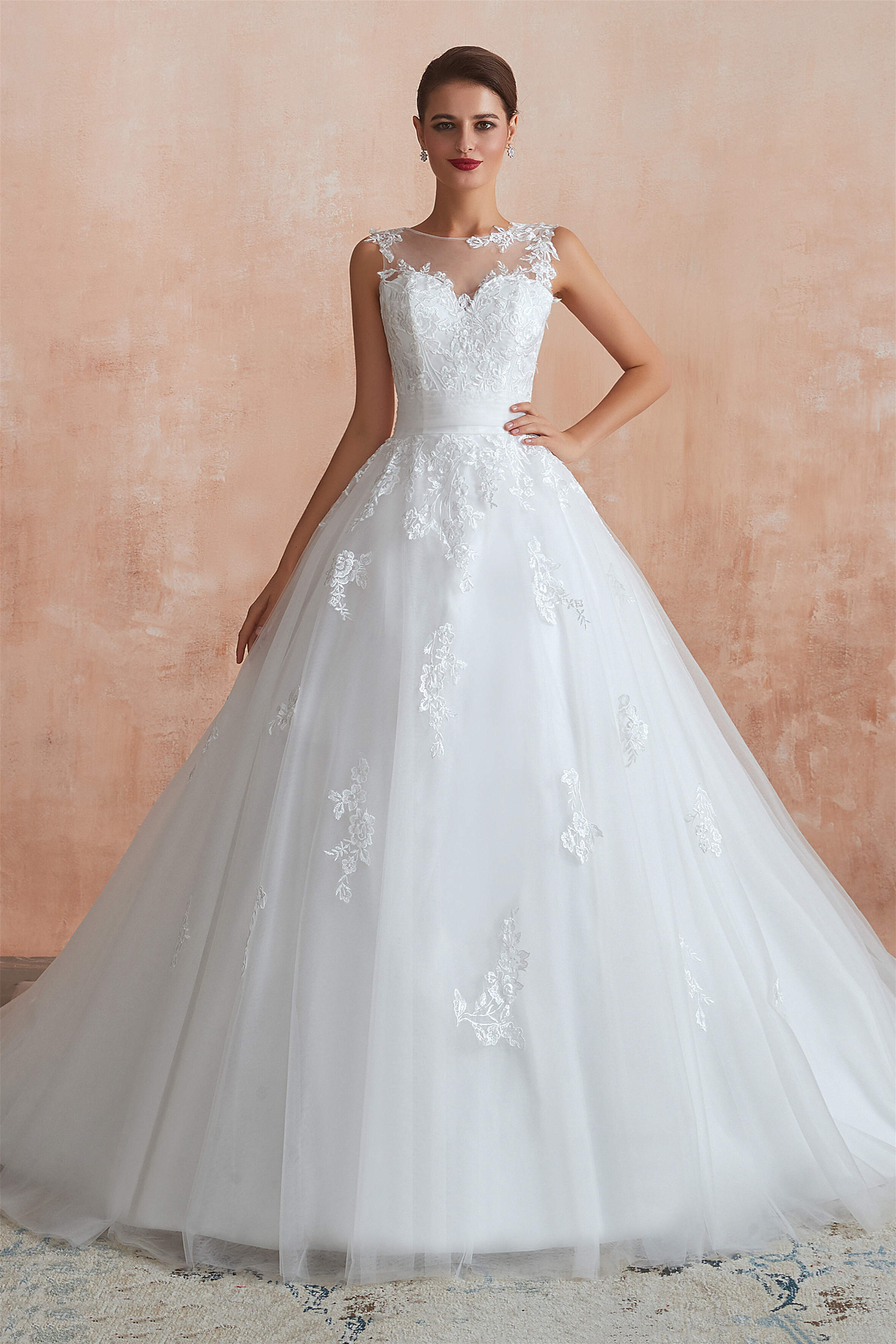 Wedding Dresses V, White Ball Gown Tulle Lace Appliques Sweetheart Sequins Wedding Dresses