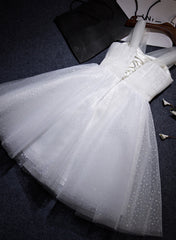 Bridesmaid Dress Orange, White Beaded Tulle V-neckline Short Party Dress, White Tulle Graduation Dress Prom Dress
