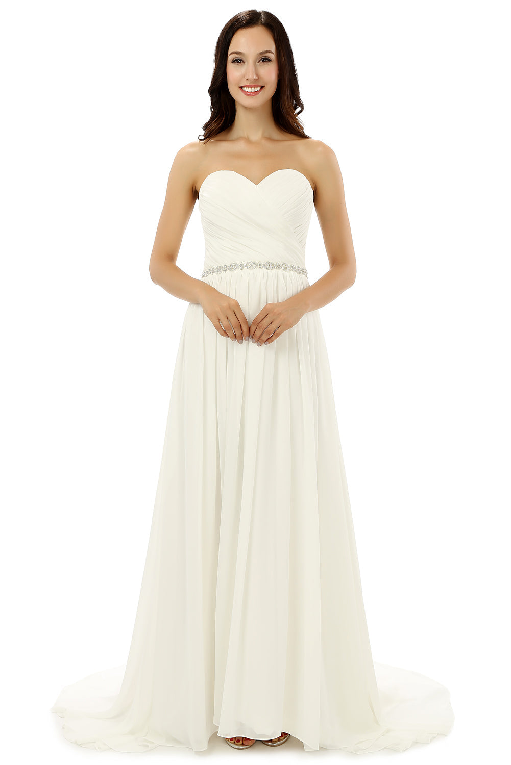 Party Dress Fancy, White Chiffon Sweetheart With Beading Pleats Bridesmaid Dresses