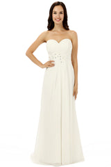Party Dresses 2049, White Chiffon Sweetheart With Pleats Beading Bridesmaid Dresses