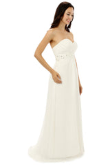 Party Dresses 2047, White Chiffon Sweetheart With Pleats Beading Bridesmaid Dresses