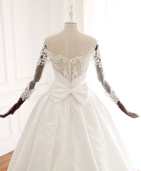 Wedding Dress Classic Elegance, White Lace Satin Long Wedding Dress, Lace Satin Long Bridal Gown
