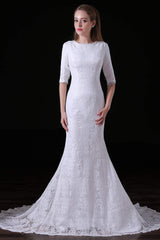 Wedding Dress Wedding Dress, White Lace Sleeves Button Back Mermaid Wedding Dresses