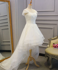 Wedding Dress Ideas, White Lace Tulle High Low Long Wedding Dress, Bridal Dress
