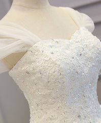 Wedding Dresses Lace, White Lace Tulle High Low Long Wedding Dress, Bridal Dress