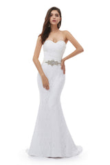Wedding Dress Idea, White Mermaid Lace Sweetheart Pleats Belt Wedding Dresses