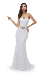 Wedding Dresses Ideas, White Mermaid Lace Sweetheart Pleats Belt Wedding Dresses