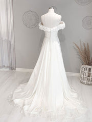 Wedding Dress Ball Gowns, White Off Shoulder Flowers Long Wedding Dress, White Beach Wedding Dress