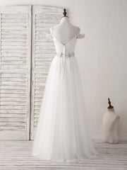 Bridesmaid Dress Black, White Off Shoulder Tulle Beads Long Prom Dress White Evening Dress