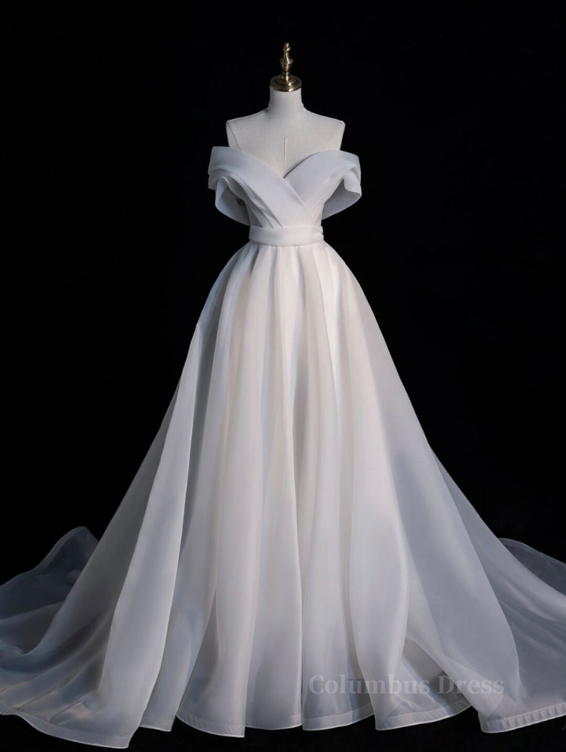 Prom Dress Glitter, White Organza Long Prom Dresses, White Long Evening Dress