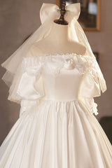Weddings Dresses For The Beach, White Satin Lace Prom Dress, White Evening Dress, Wedding Dress
