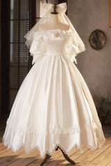 Wedding Dressed For The Beach, White Satin Lace Prom Dress, White Evening Dress, Wedding Dress