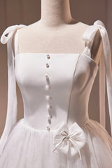 Bridesmaid Dress Trends, White Spaghetti Strap Short Prom Dress, White Tulle Party Dress