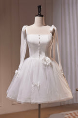 Bridesmaid Dress Color, White Spaghetti Strap Short Prom Dress, White Tulle Party Dress