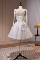 Bridesmaids Dresses Colors, White Spaghetti Strap Short Prom Dress, White Tulle Party Dress