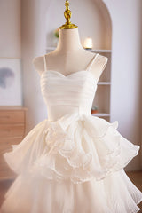 Classy Prom Dress, White Spaghetti Strap Tulle Short Prom Dress, White A-Line Homecoming Dress