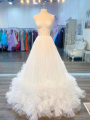 Prom Dresses 3 8 Sleeves, White sweetheart neck tulle long prom dress white formal dress