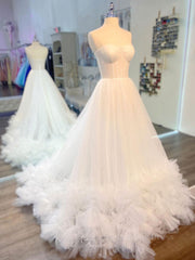 Prom Dresses For Warm Weather, White sweetheart neck tulle long prom dress white formal dress