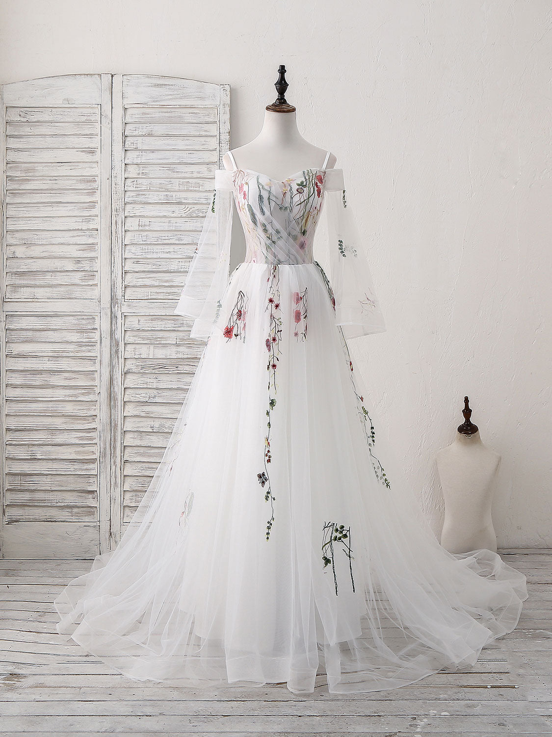 Mini Dress, White Sweetheart Tulle Applique Long Prom Dress, White Evening Dress