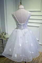 Formal Dresses Cheap, White Tulle Lace Short Prom Dress Pageant Dress, Cute Knee Length Party Dress