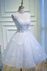 Formal Dress Trends, White Tulle Lace Short Prom Dress Pageant Dress, Cute Knee Length Party Dress