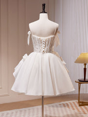 Prom Dresses Different, White Tulle Lace Short Prom Dress, White Short Formal Dress