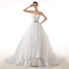 Wedding Dresses Sleeves, White Tulle Lace Strapless With Sash Wedding Dresses