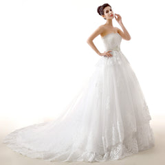 Wedding Dress White, White Tulle Lace Strapless With Sash Wedding Dresses